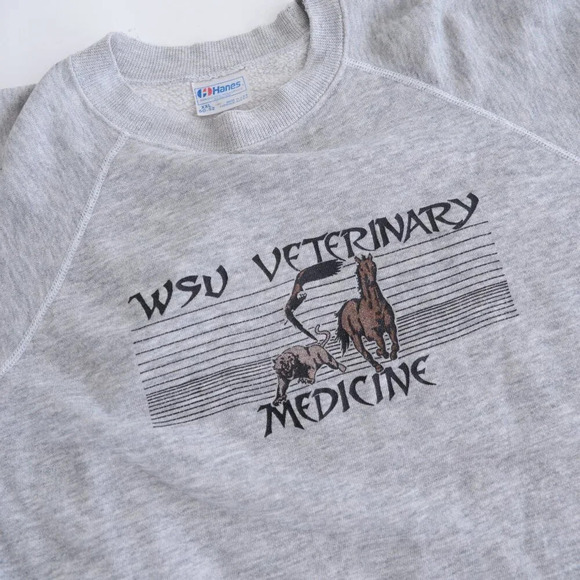 Vintage 90S Hanes Gray Wsu  Veterinary Medicine Crew Neck Sweater Size 2XL - Picture 9 of 9